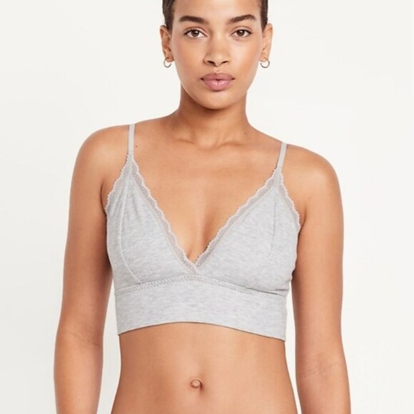 Womens Xl Bra Gray Lace Trim Bralette deep v-neck adjustable straps lace trim - Picture 1 of 16